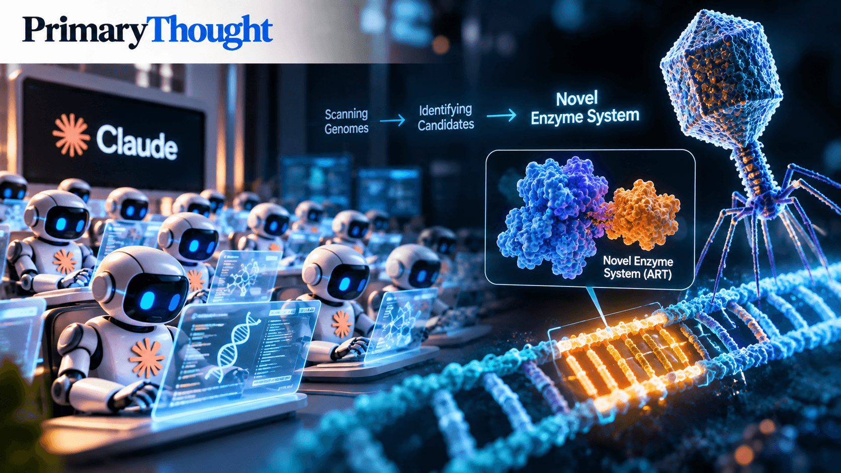 Claude AI agents analyzing bacteriophage genomes to identify Anthropic's novel ART enzyme system